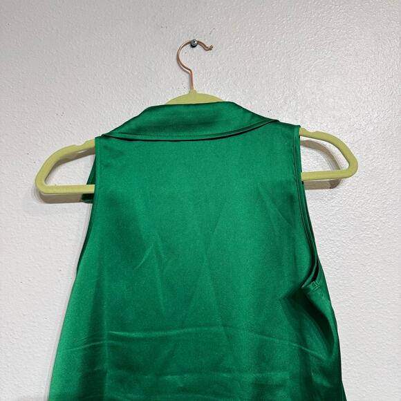 Sincerely Jules Green Satin Button Down Sleeveless Blouse Sz M - Picture 7 of 11